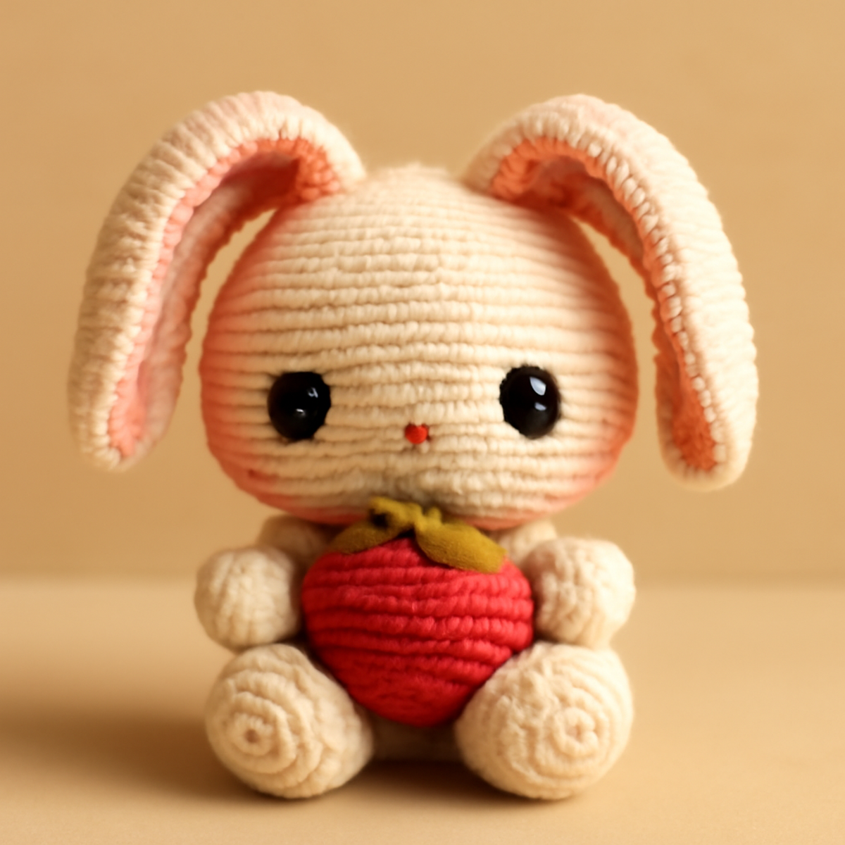 Whimsical Crochet Bunny Holding a Strawberry Delight